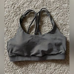 Lululemon olive green and white striped sports bra size 8